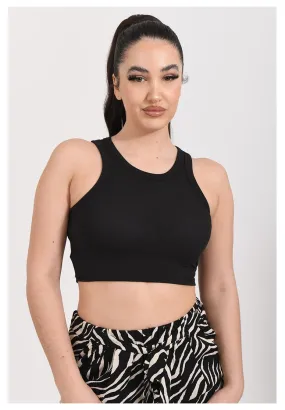 Débardeur crop top noir côtelé tendances pour femmes