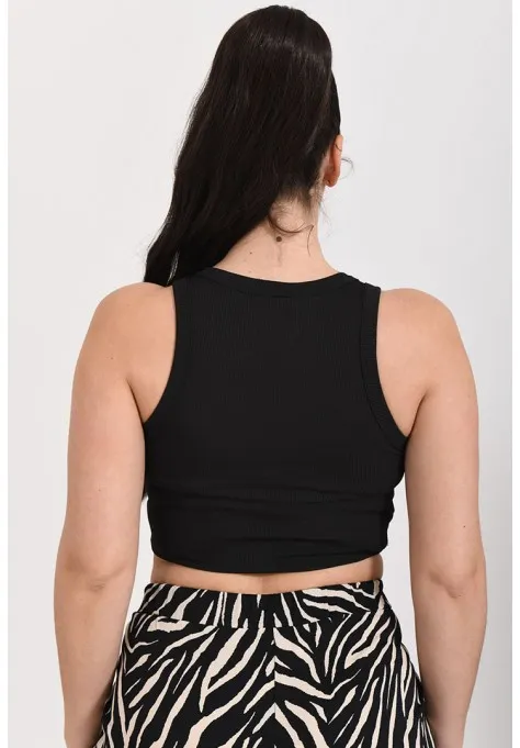 Débardeur crop top noir côtelé tendances pour femmes