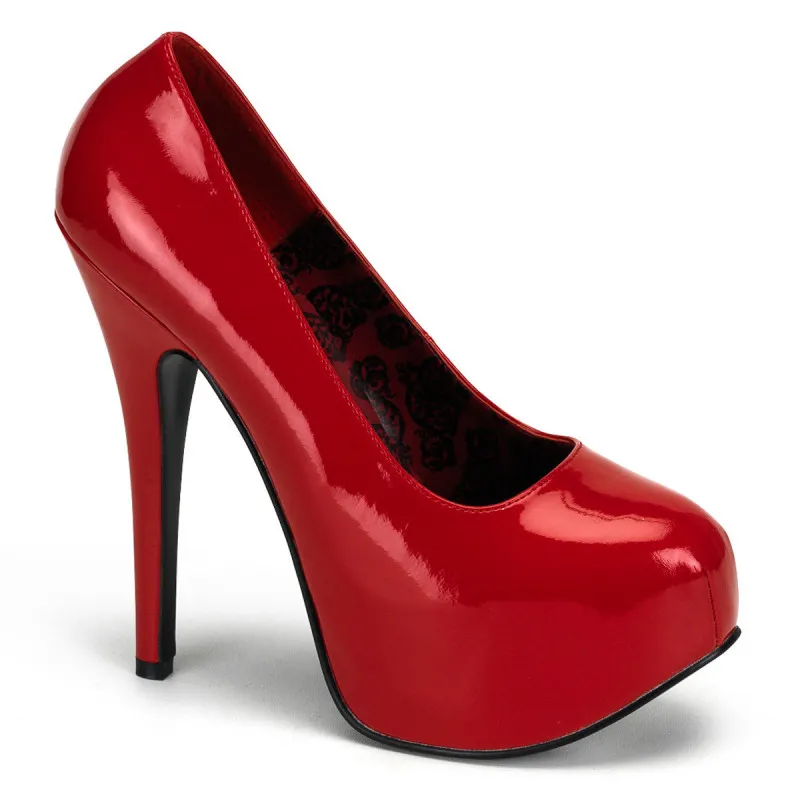 Escarpin plateforme rouge brillant à talon aiguille 15 cm | Teeze