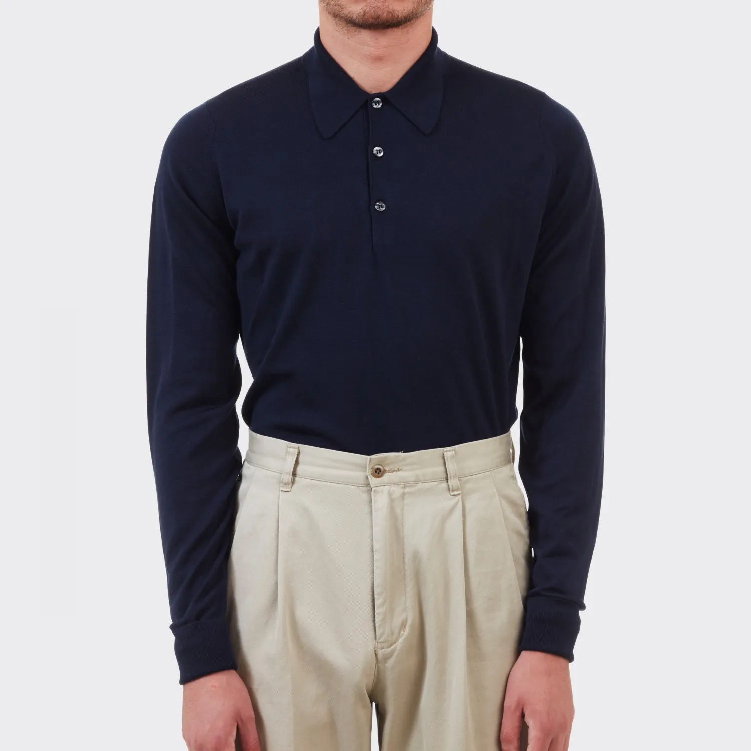 John Smedley : Polo Manches Longues Laine Mérinos : Marine