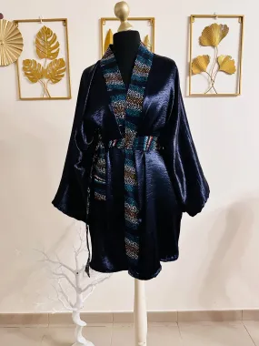 Kimono en Soie velours et Wax - Série Gueda