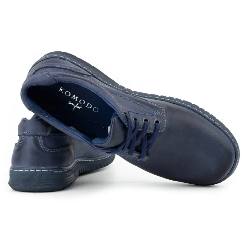 KOMODO Chaussures décontractées en cuir pour hommes 921K bleu marine