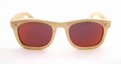 Lunettes de Soleil en Bois Clair Monture Bamboo Verres Miroirs