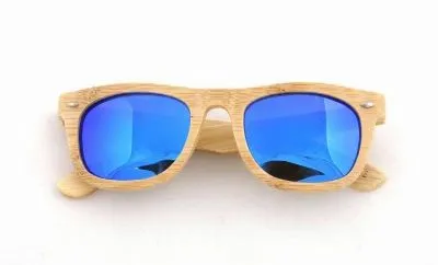 Lunettes de Soleil en Bois Clair Monture Bamboo Verres Miroirs