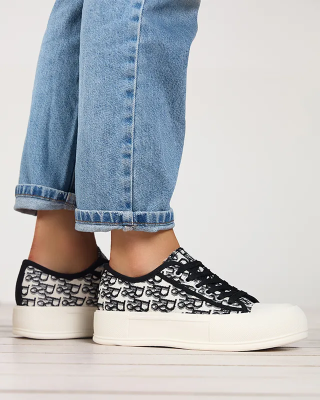 OUTLET Baskets pour femmes à motifs sur la plateforme de couleur noire Berika - Chaussures