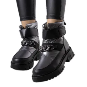 PA1 Bottes de neige argentées avec chaîne Ephraim le noir