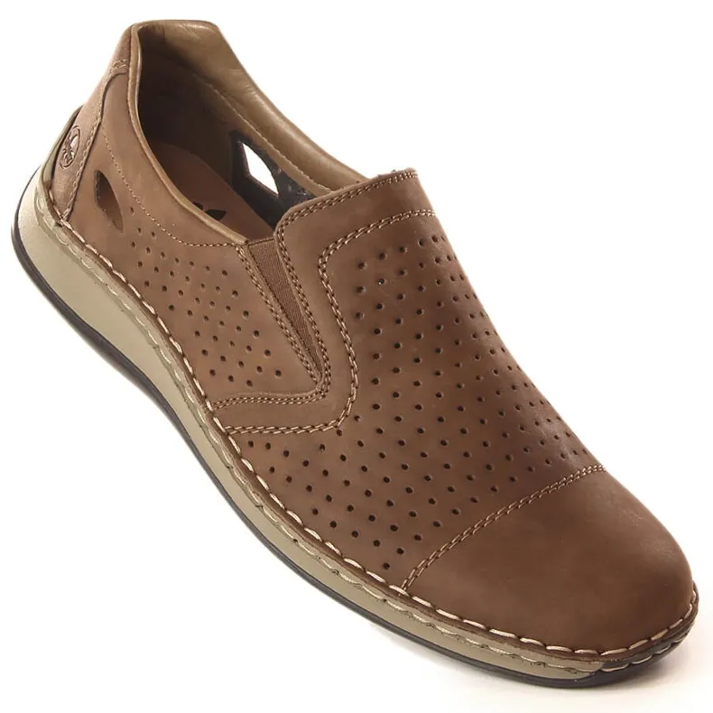 Rieker 05286-24 chaussures à enfiler ajourées en cuir marron pour hommes brun