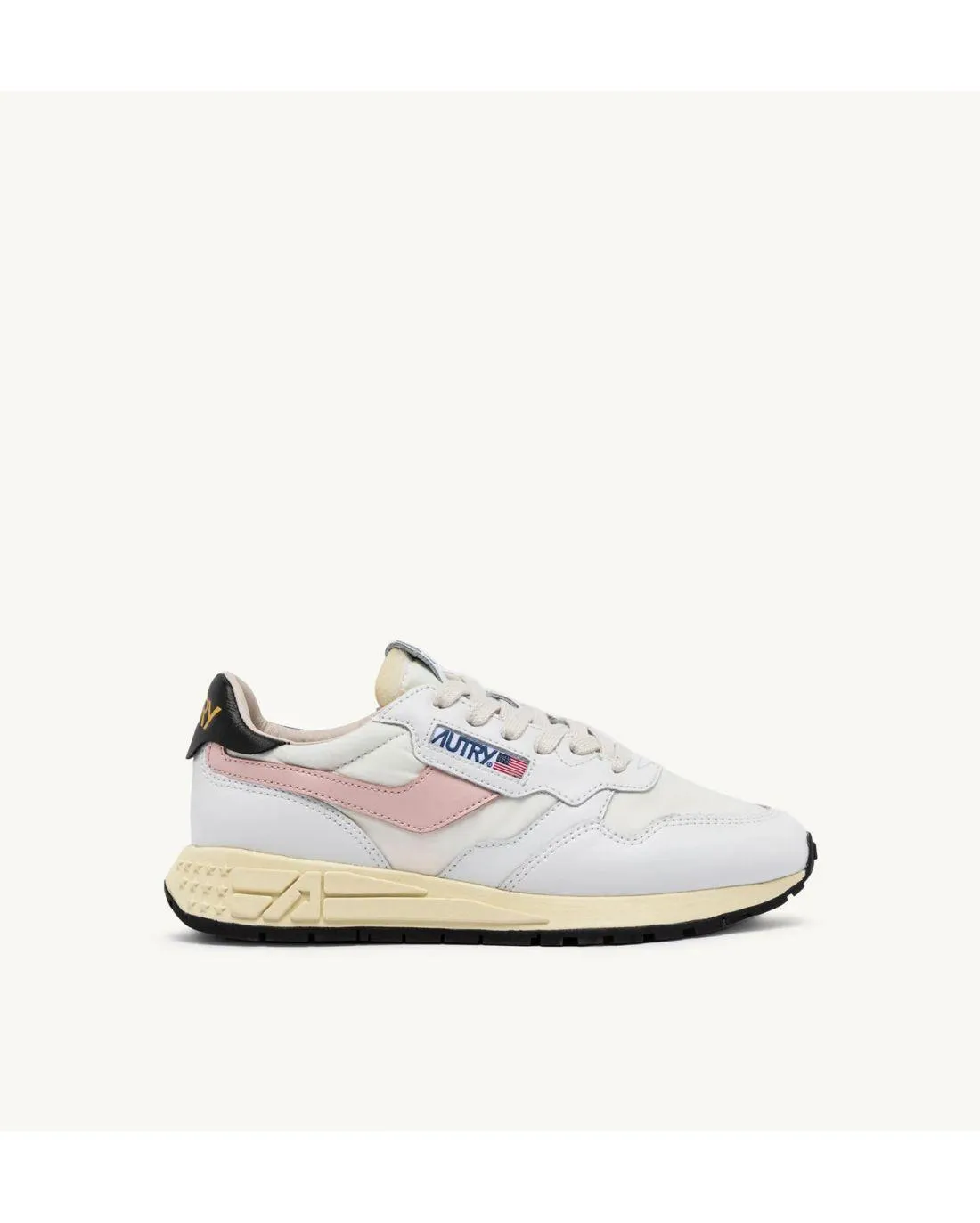 SNEAKERS REELWIND LOW WOMEN NYLON ET CUIR WHITE BLACK PINK - Autry  | Chez Maman Rouen