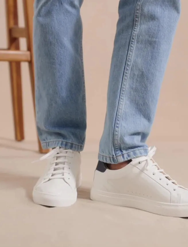 Sneakers à Lacets en Cuir Blanc et Bleu pour Homme - Modèle Billy