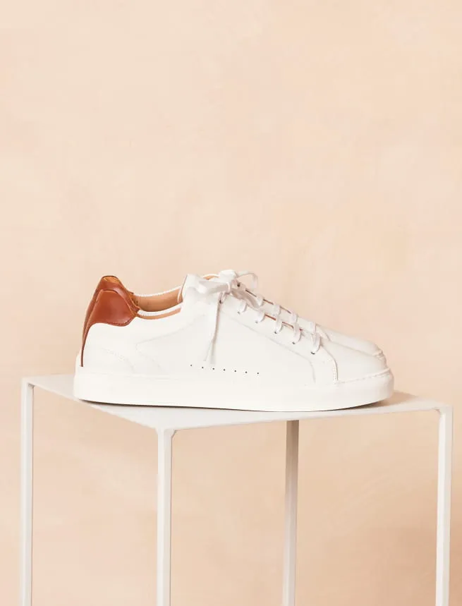 Sneakers à Lacets pour Homme en Cuir Blanc et Camel - Modèle Billy