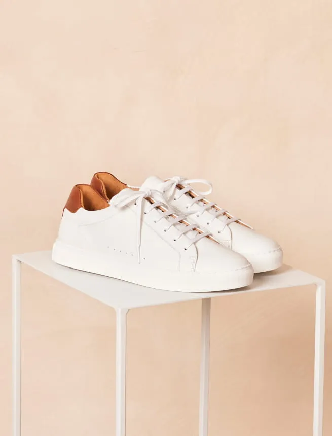 Sneakers à Lacets pour Homme en Cuir Blanc et Camel - Modèle Billy