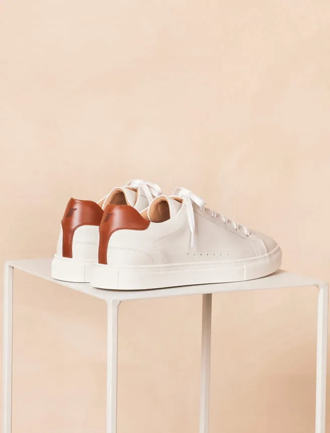 Sneakers à Lacets pour Homme en Cuir Blanc et Camel - Modèle Billy