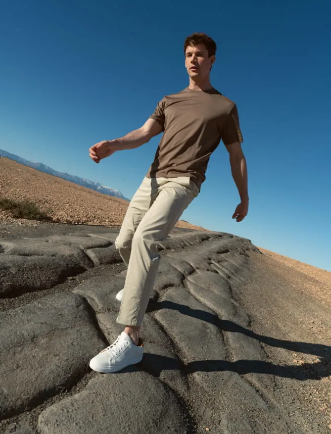 Sneakers à Lacets pour Homme en Cuir Blanc et Camel - Modèle Billy