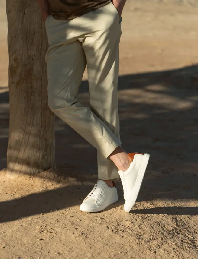 Sneakers à Lacets pour Homme en Cuir Blanc et Camel - Modèle Billy