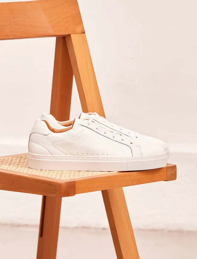 Sneakers à Lacets pour Homme en Cuir Blanc Grainé - Modèle Billy