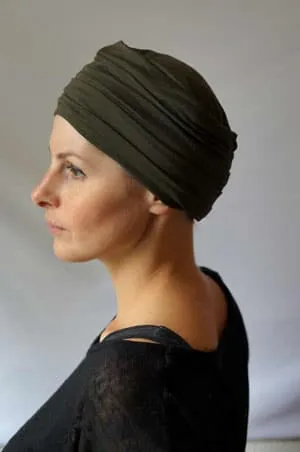 Turban Plissé pour chimiothérapie Foudre - Vert kaki