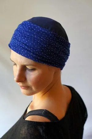 Turban Plissé pour chimiothérapie à pois bleu