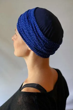 Turban Plissé pour chimiothérapie à pois bleu